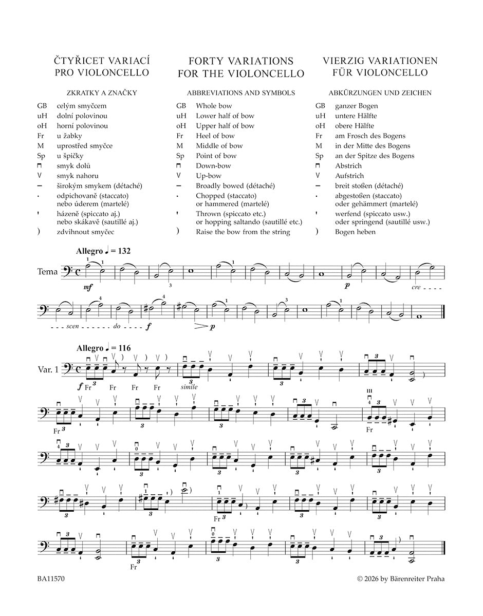 Ševcík: 40 Variations, Op. 3 (arr. for cello)
