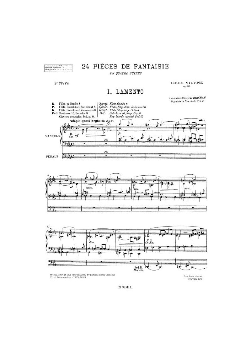 Vierne: Pièces de fantaisie, Op. 53 (Deuxième Suite)