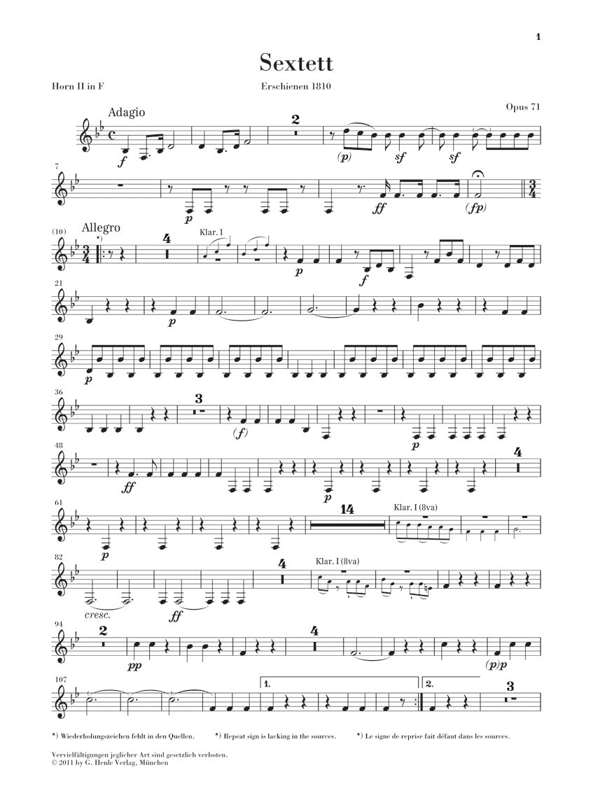 Beethoven: Sextet in E-flat Major, Op. 71 and March, WoO 29