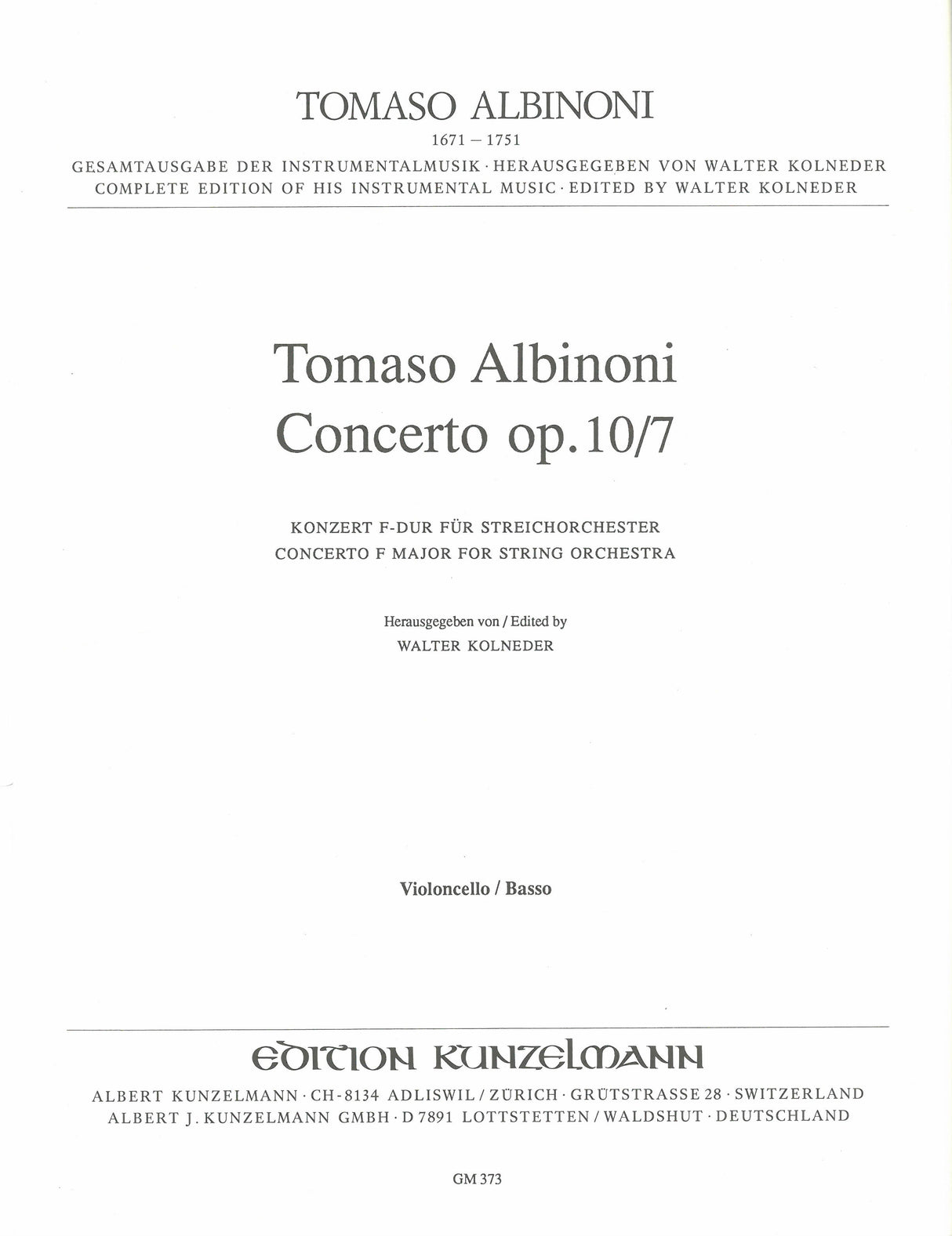 Albinoni: Concerto a cinque in F Major, Op. 10, No. 7
