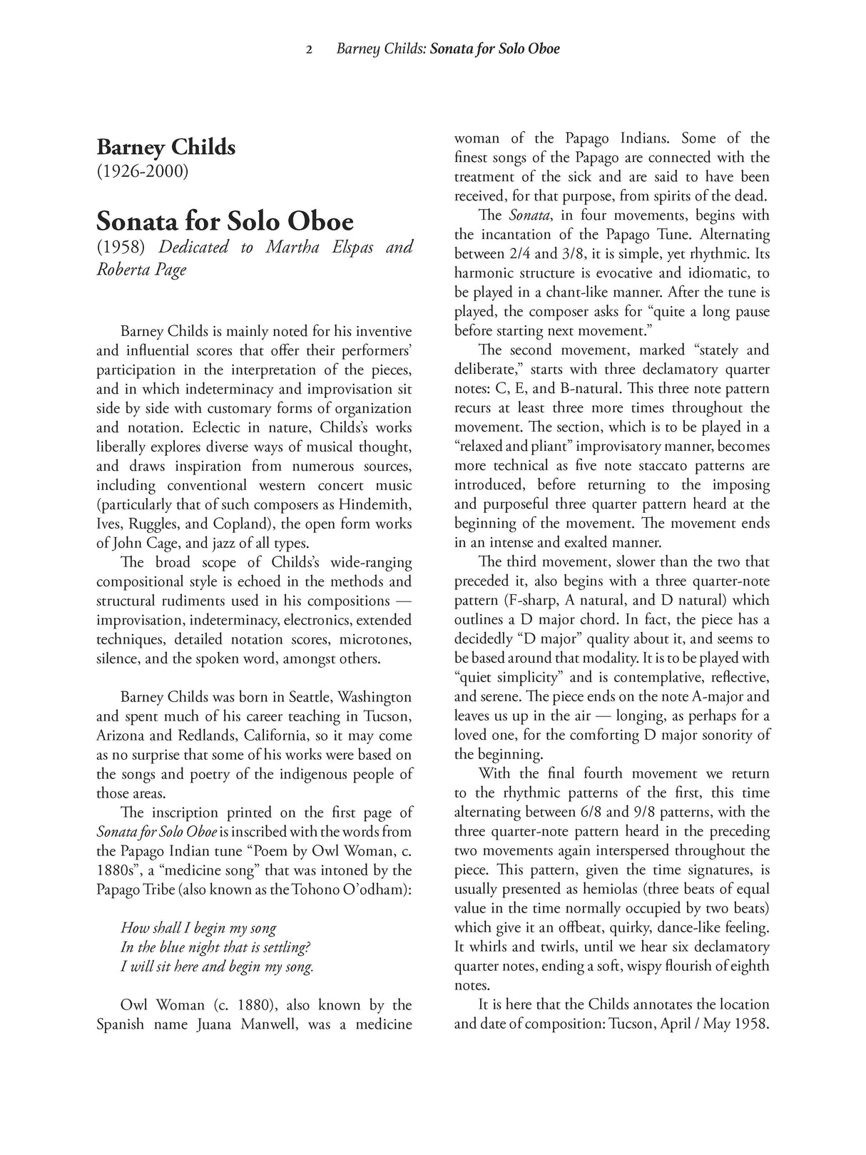 Oboe Works by American Composers