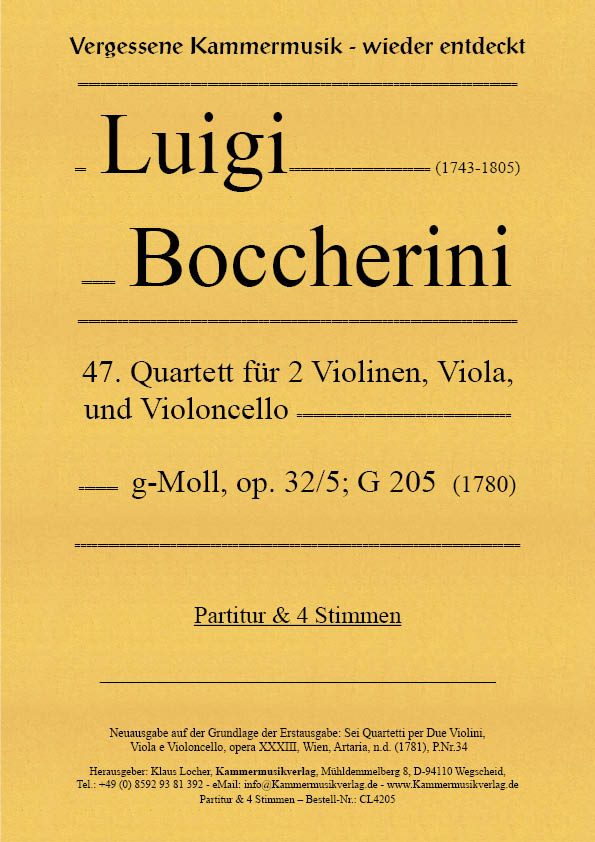 Boccherini: String Quartet in G Minor, G 205, Op. 32, No. 5