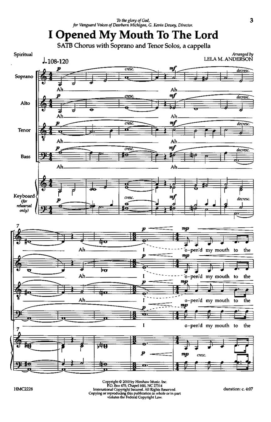 I Opened My Mouth to the Lord (arr. for SATB)