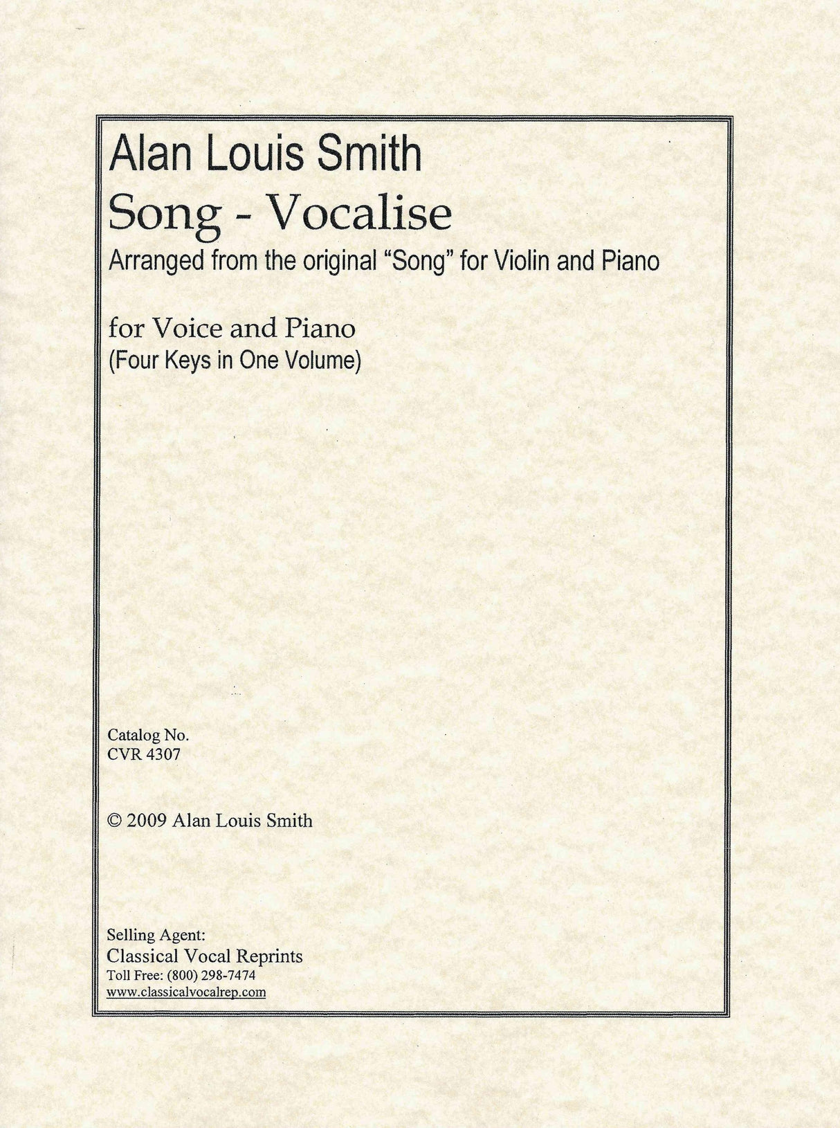 A.L. Smith: Song - Vocalise (arr. for voice & piano)