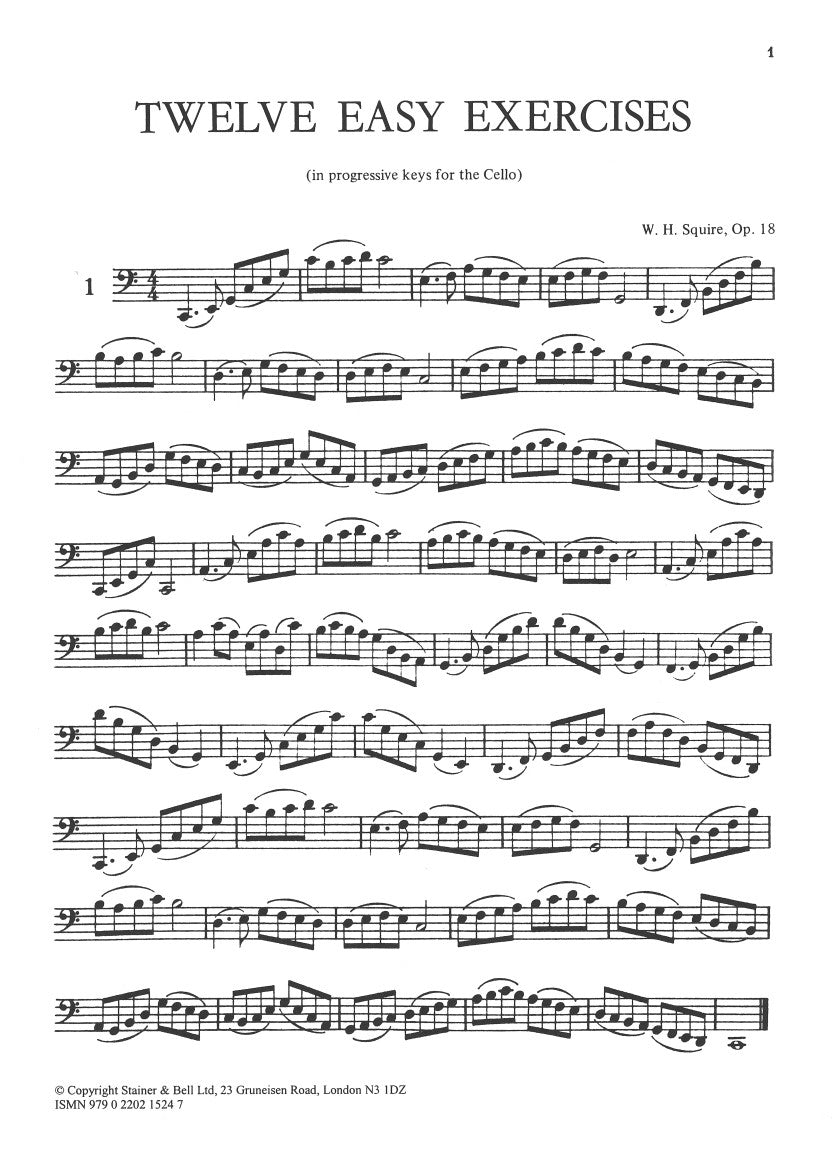 Squire: 12 Easy Exercises for Cello, Op. 18