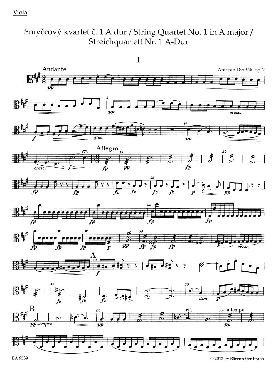 Dvořák: String Quartet No. 1 in A Major, Op. 2