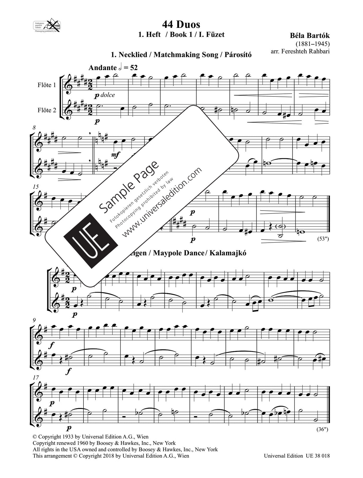 Bartók: 44 Duos (arr. for 2 flutes)