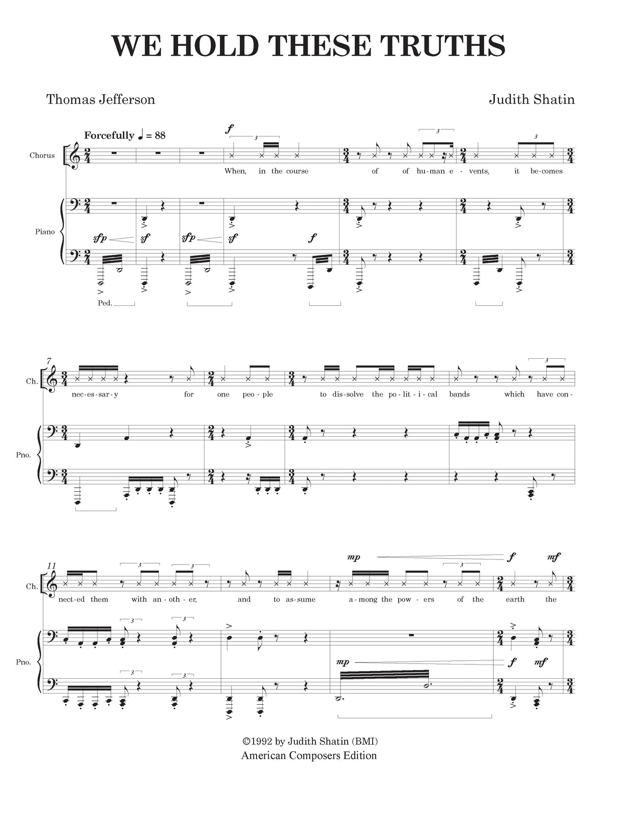 Shatin: We Hold These Truths (Version for SATB Choir & Piano)