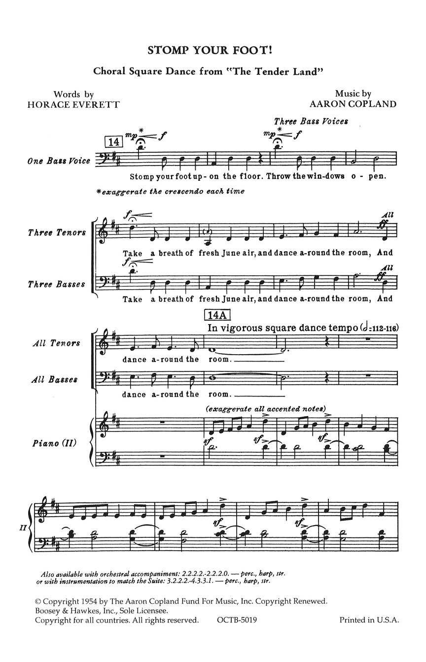 Copland: Stomp Your Foot from The Tender Land (arr. for choir & piano 4-hands)