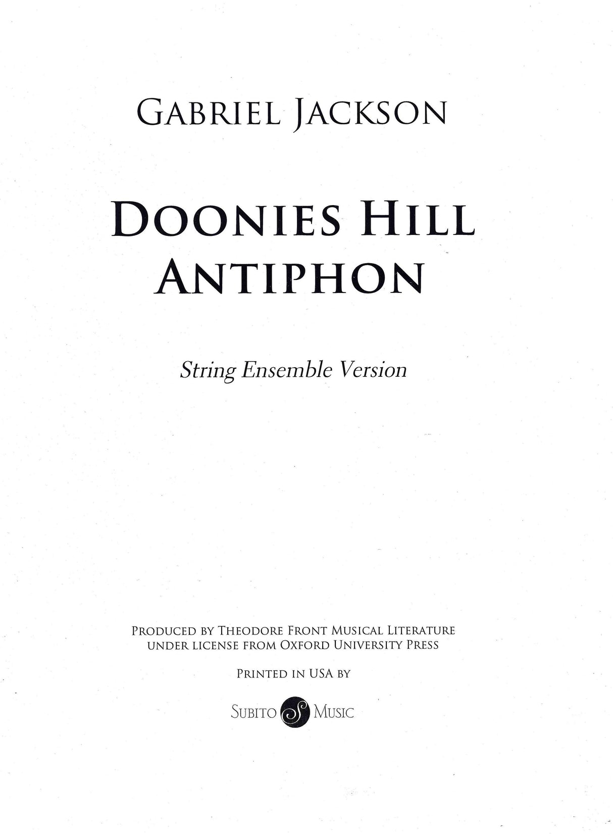 Jackson: Doonies Hill Antiphon (Version for String Ensemble)