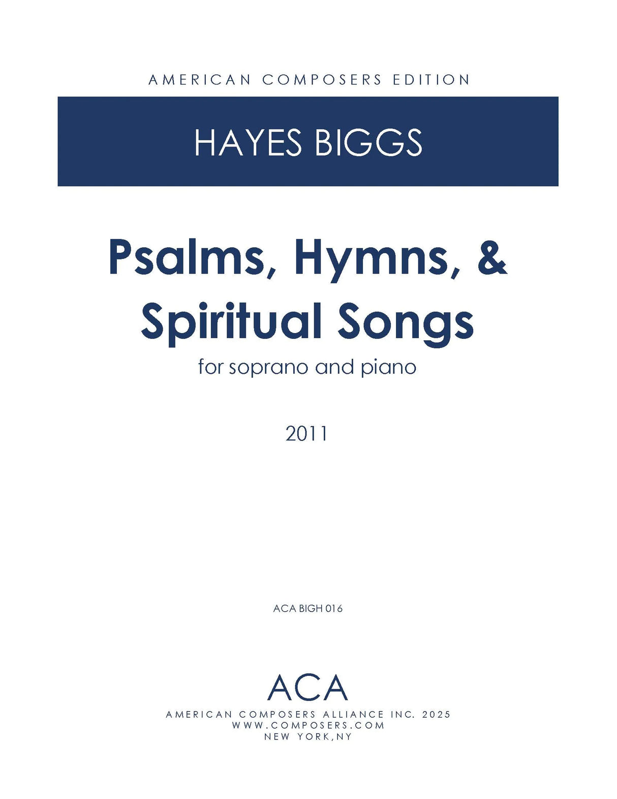 H. Biggs: Psalms, Hymns, & Spiritual Songs