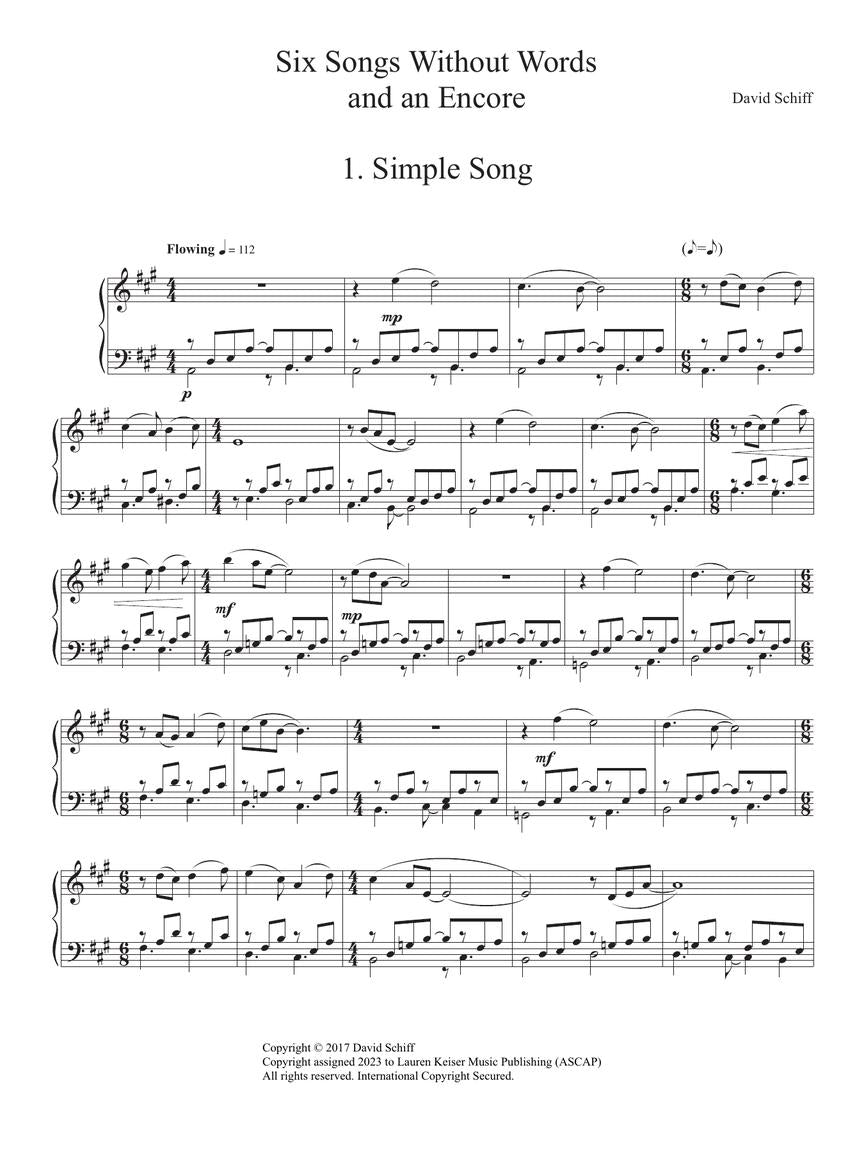 Schiff: 6 Songs Without Words (and an Encore)