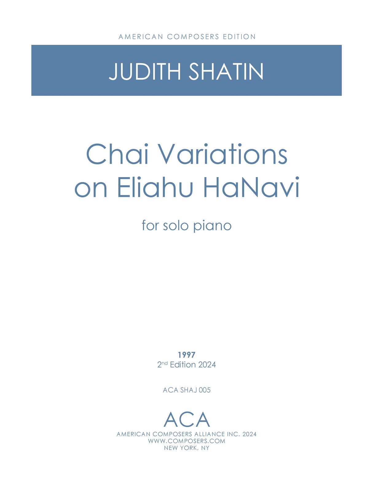 Shatin: Chai Variations on Eliahu HaNavi