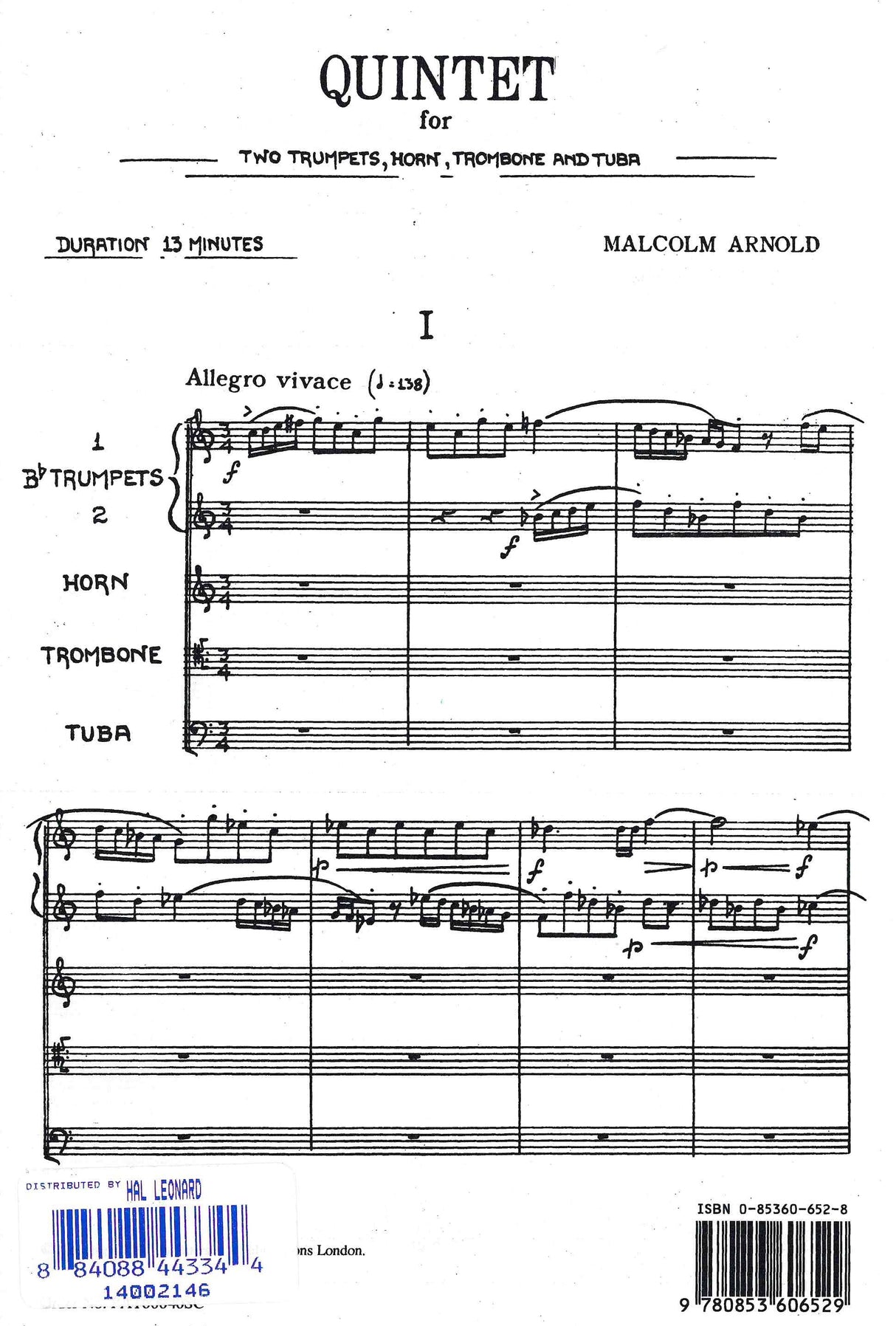 Arnold: Quintet for Brass, Op. 73