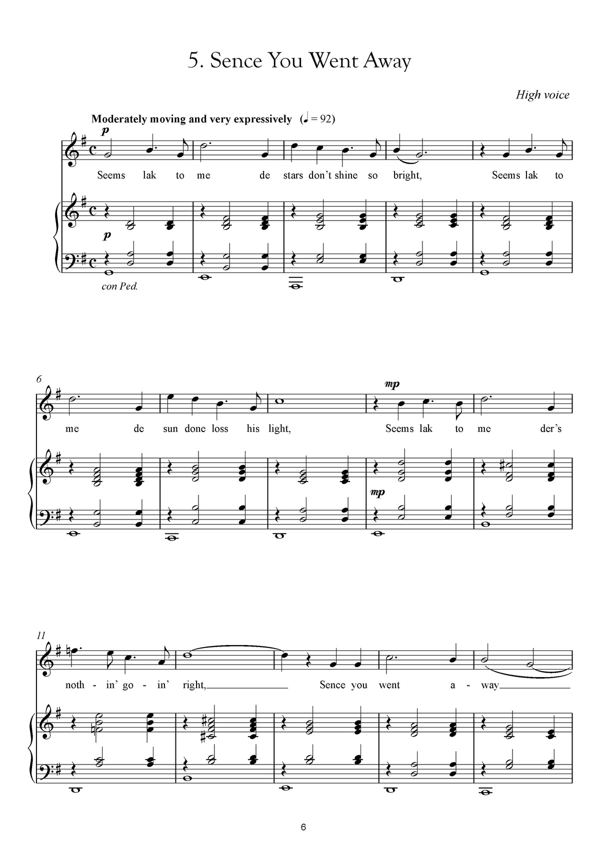 H.L. Adams: Sence You Went Away (arr. for voice & piano)