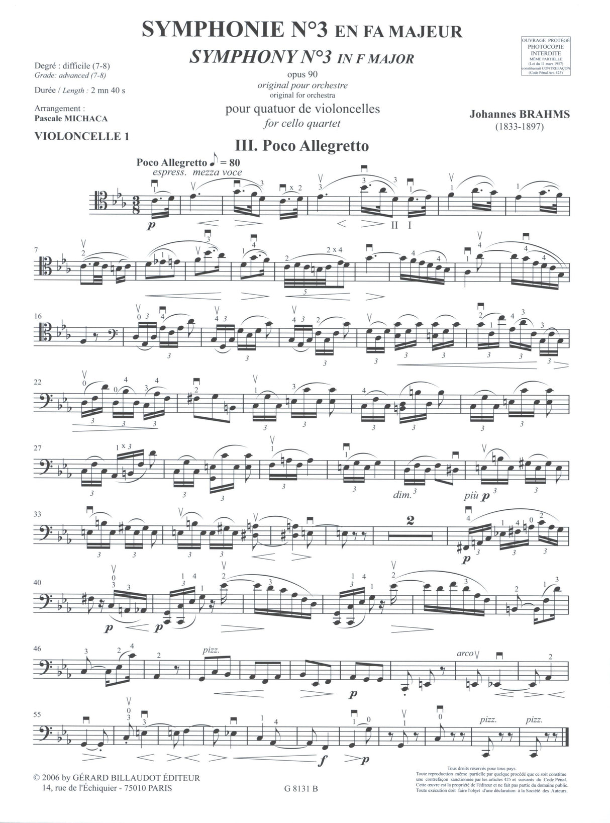 Brahms: Poco Allegretto from Symphony No. 3 (arr. for cello quartet)