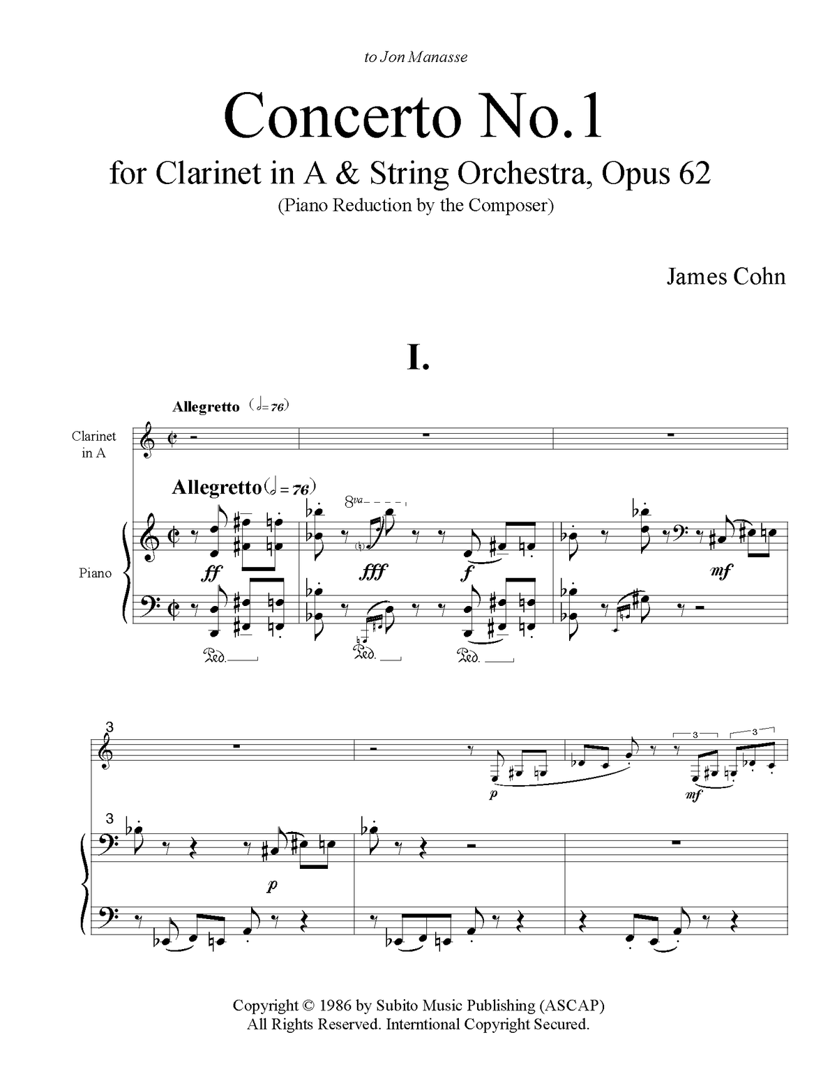 Cohn: Clarinet Concerto No. 1, Op. 62