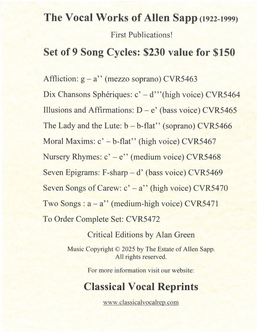 Sapp: Set of 9 Song Cycles