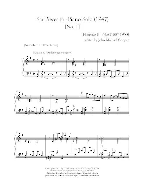 Price: Six Pieces for Piano Solo