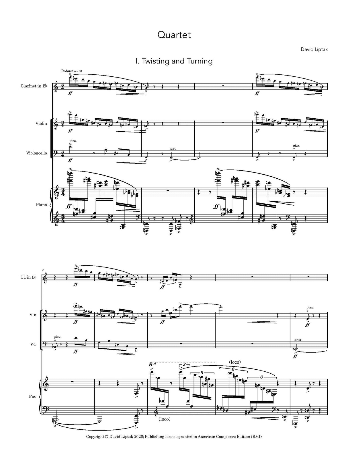 Liptak: Quartet for Clarinet & Piano Trio
