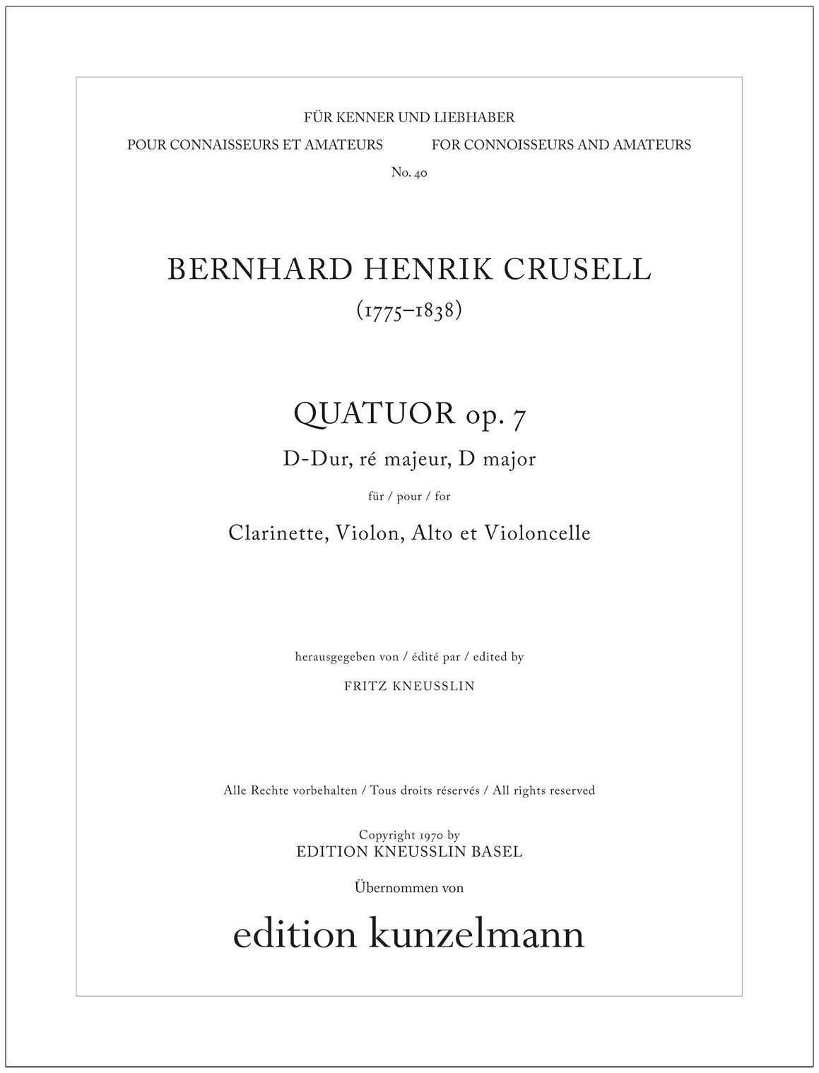 Crusell: Clarinet Quartet in D Major, Op. 7