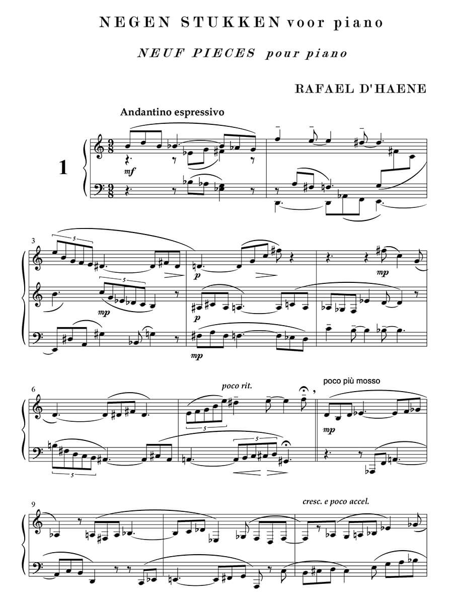 D'Haene: 9 Pieces for Piano, Op. 1