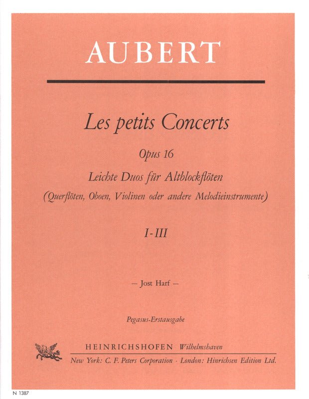 Aubert: Les petits concerts, Op. 16 (Nos. 1-3) (arr. for 2 recorders)
