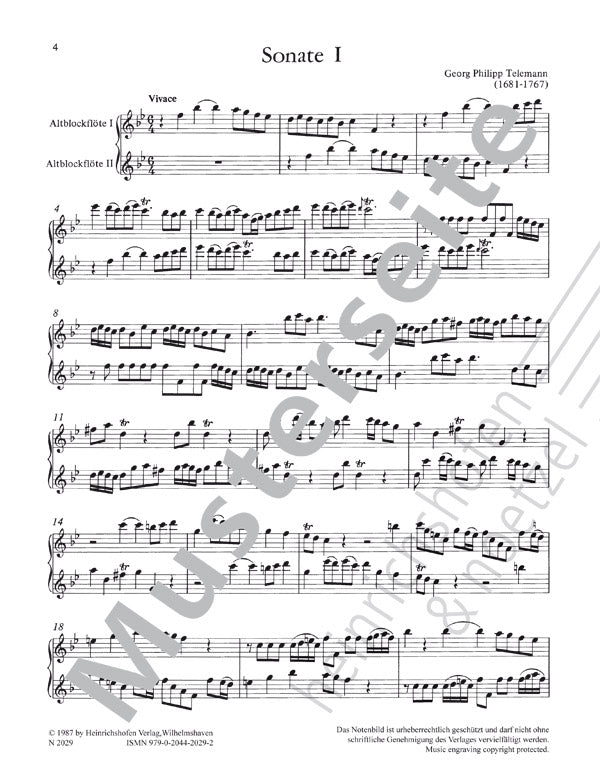 Telemann: 6 Canonical Sonatas, TWV 40:118–123 (arr. for 2 alto recorders)