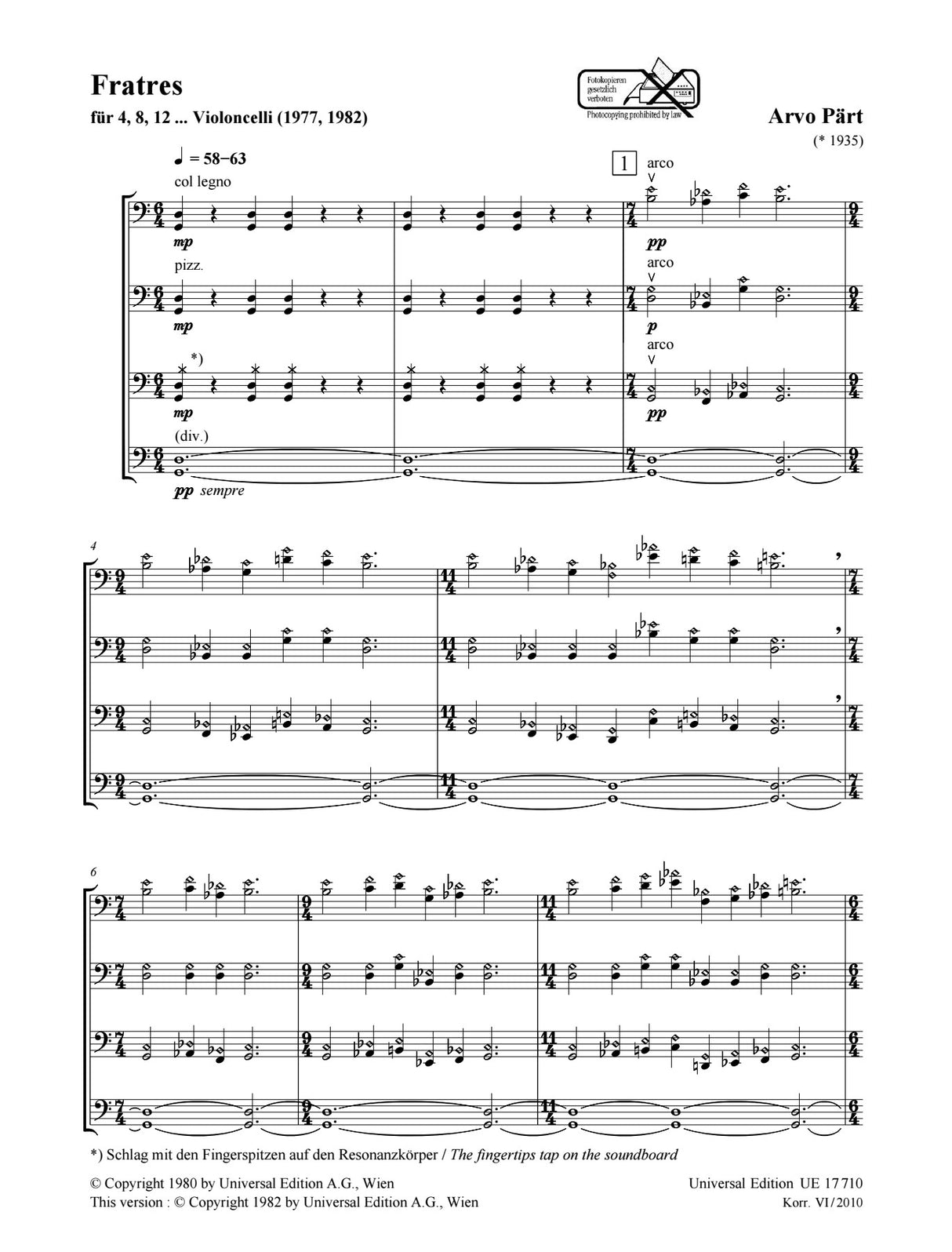 Pärt: Fratres (for 4, 8, 12 cellos)