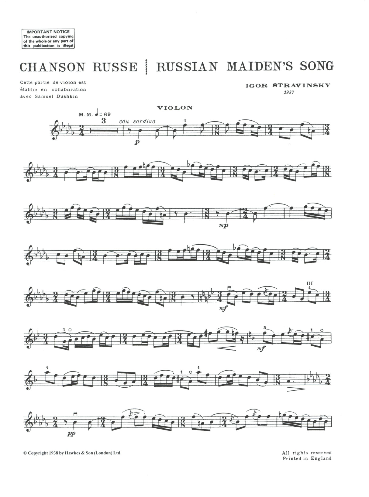 Stravinsky: Chanson Russe (arr. for violin)