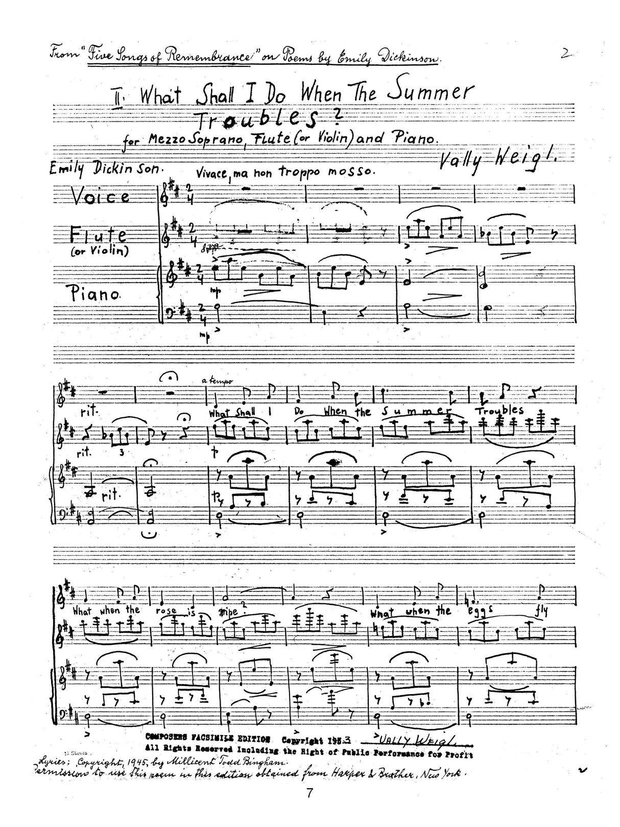 V. Weigl: 5 Songs of Remembrance