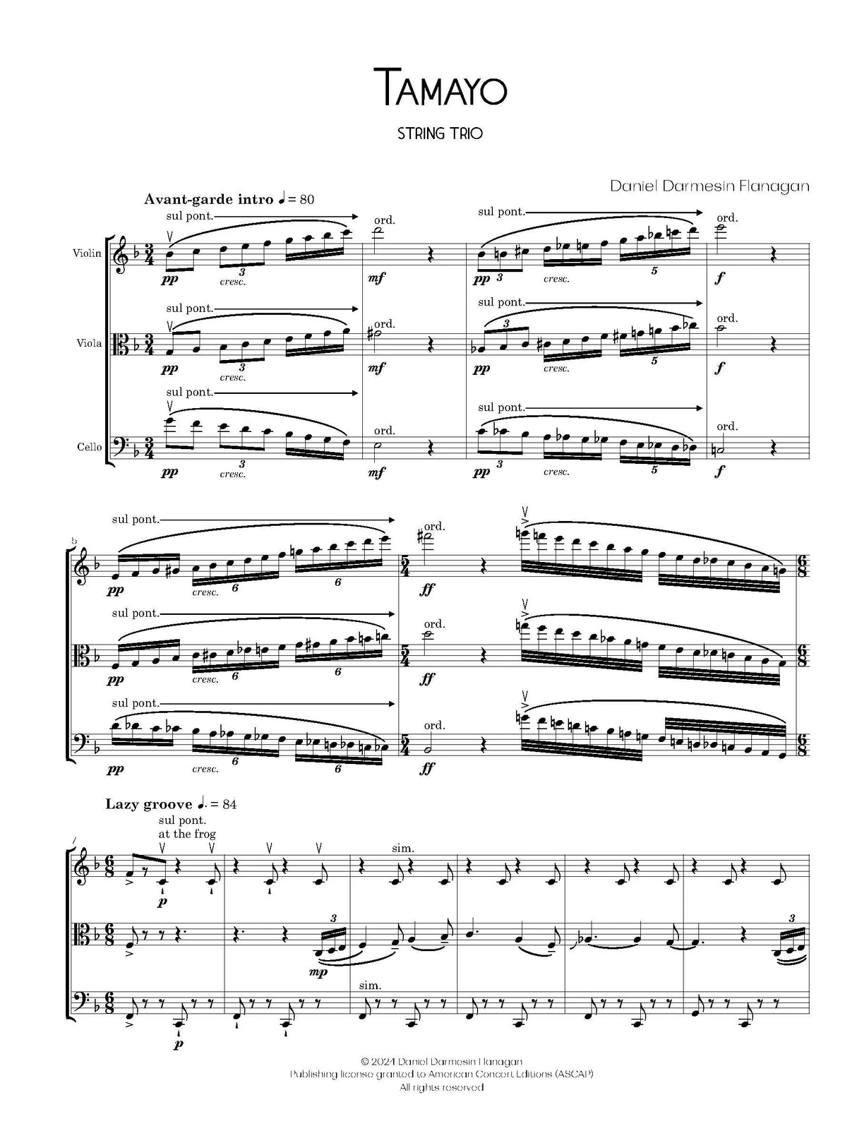 D. Flanagan: Tamayo (Version for String Trio)