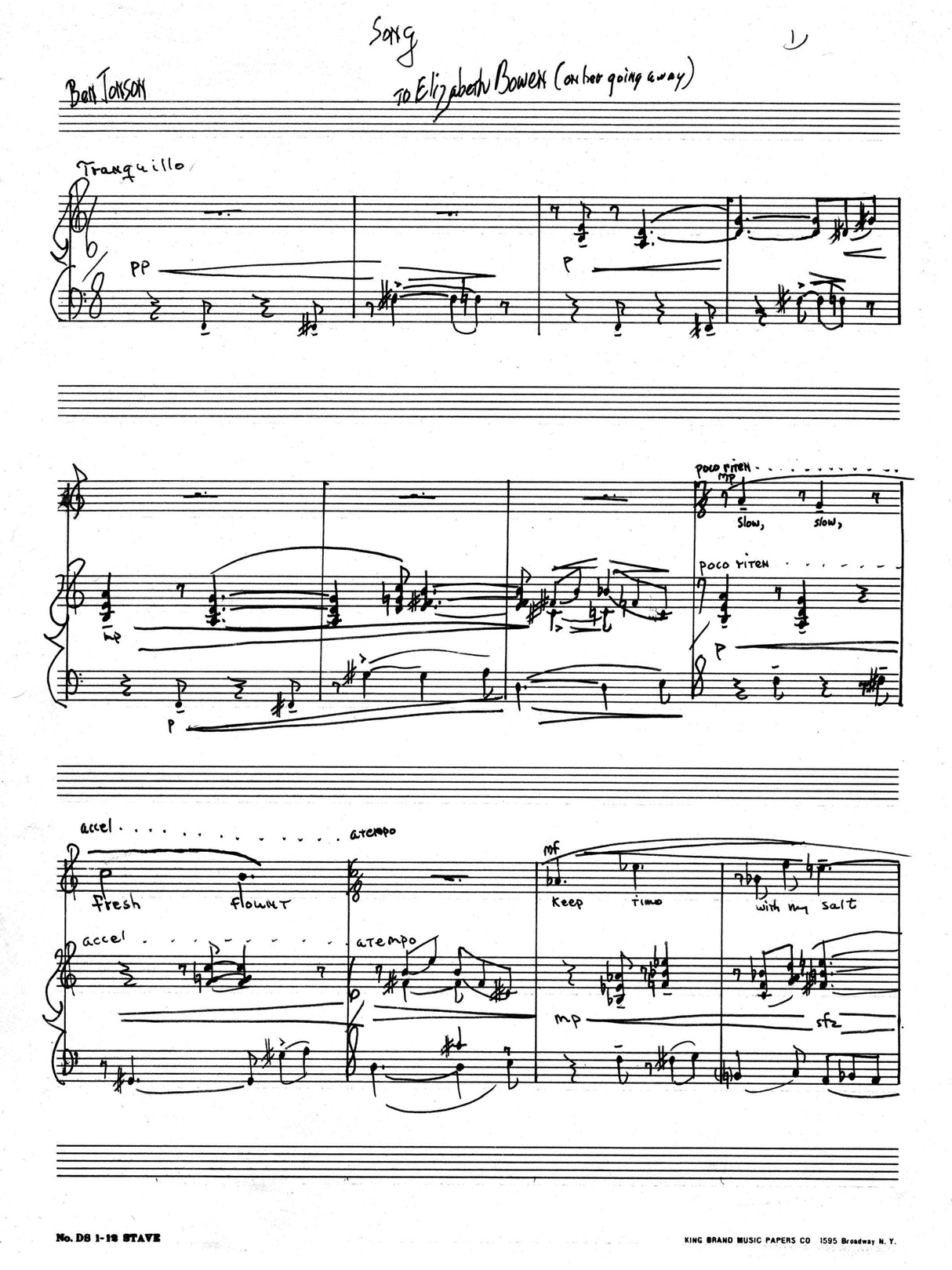 Eaton: Song To Elizabeth Bowen