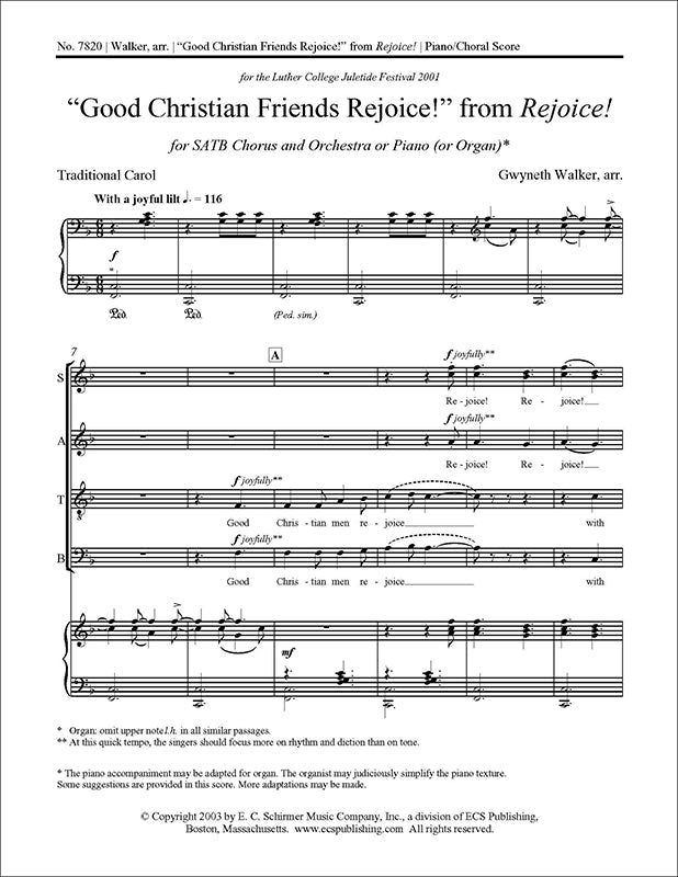Gw. Walker: Good Christian Friends Rejoice! (Version for SATB Choir)