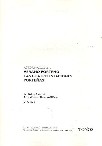 Piazzolla: Verano Porteno for String Quartet