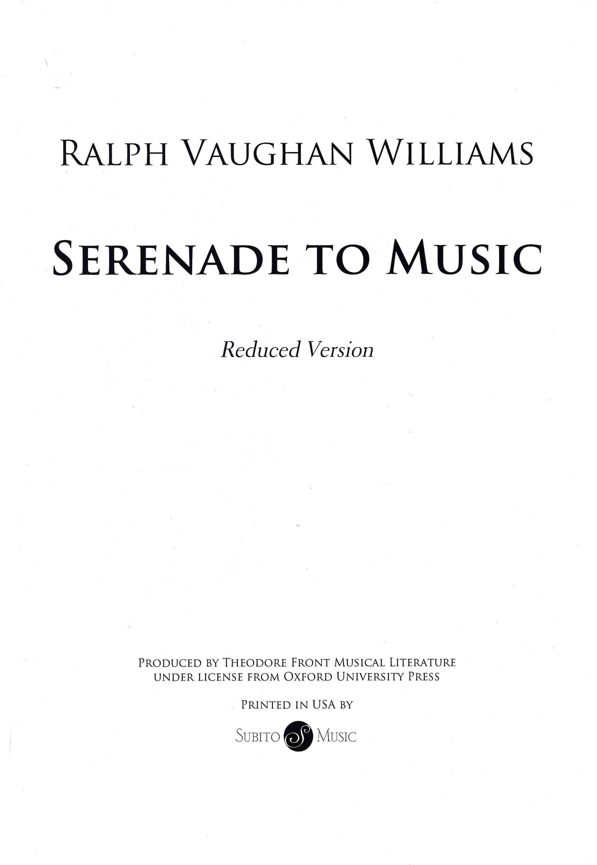 Vaughan Williams: Serenade To Music (Reduced Version)