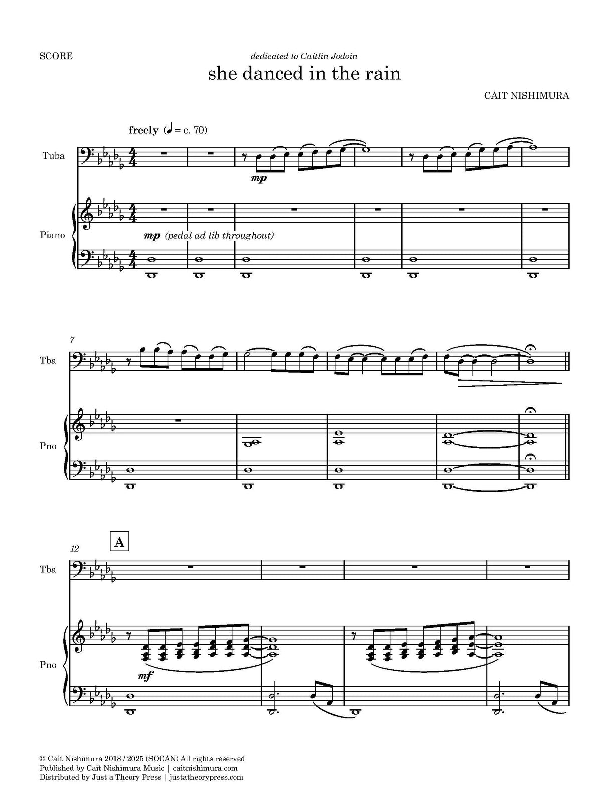 Nishimura: she danced in the rain (Version for Tuba & Piano)