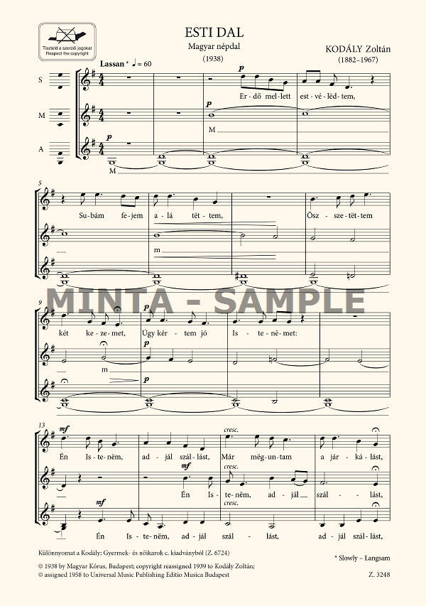 Kodály: Evening Song (arr. for female choir)