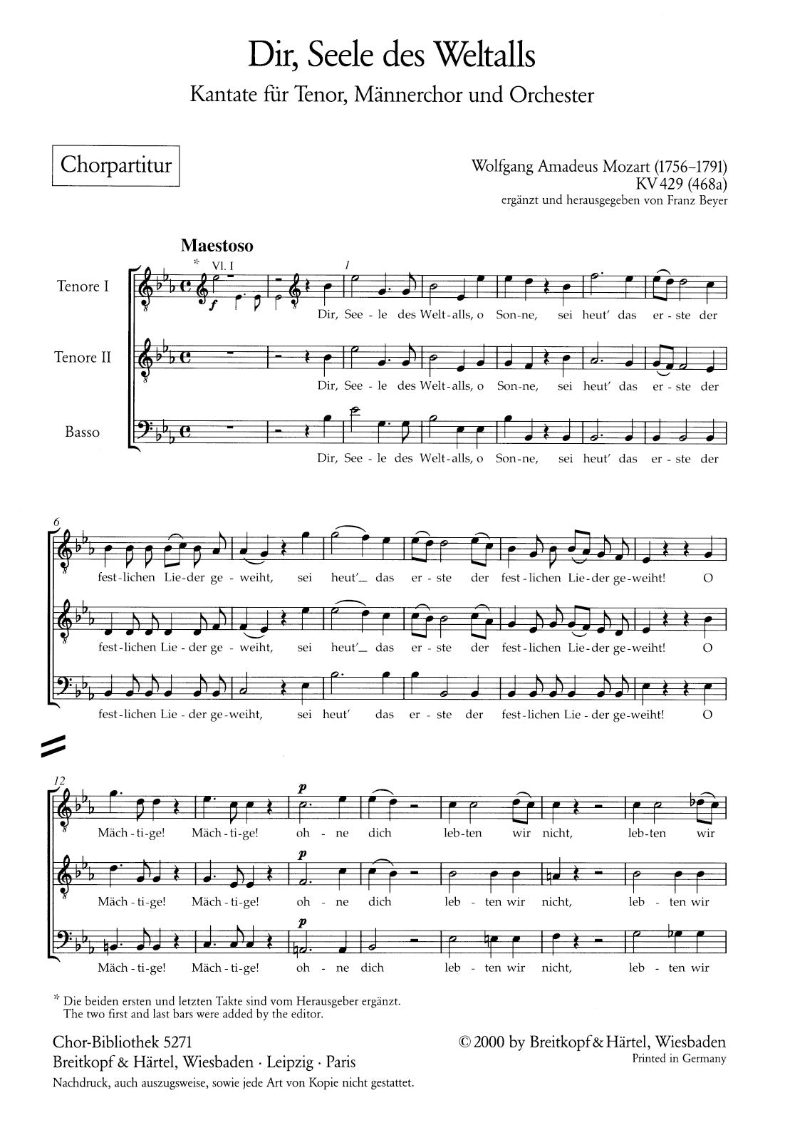 Mozart: Dir, Seele des Weltalls K. 429 (468a)