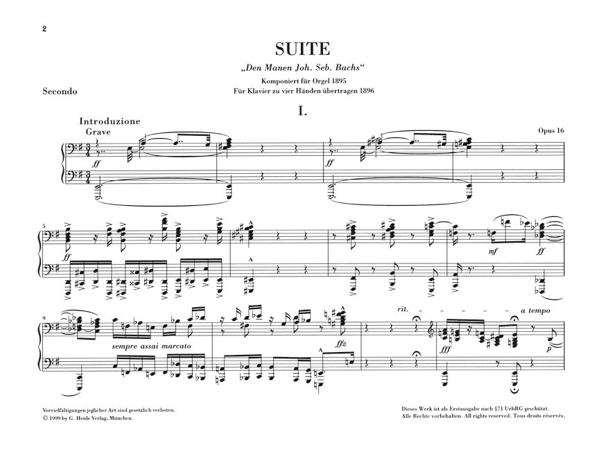 Reger: Organ Suite in E Minor, Op. 16 (arr. piano, 4-hands)