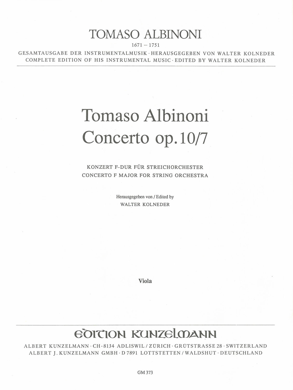 Albinoni: Concerto a cinque in F Major, Op. 10, No. 7