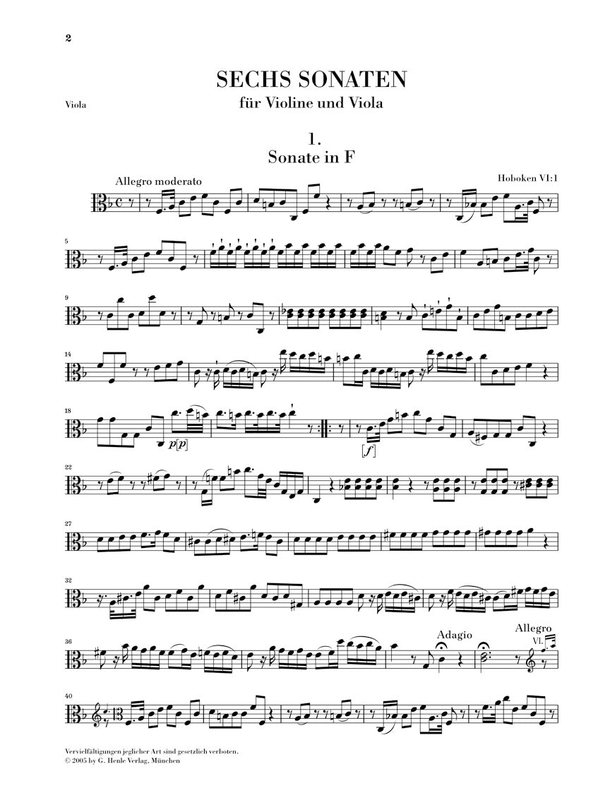 Haydn: 6 Sonatas for Violin and Viola, Hob. VI:1-6