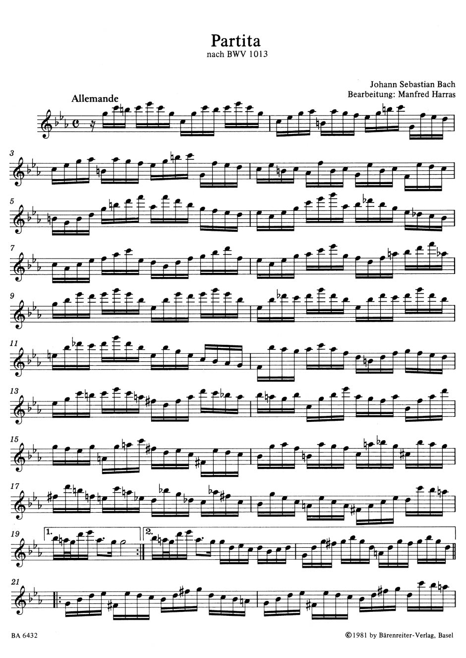 Bach: Partita, BWV 1013 (arr. for treble recorder)