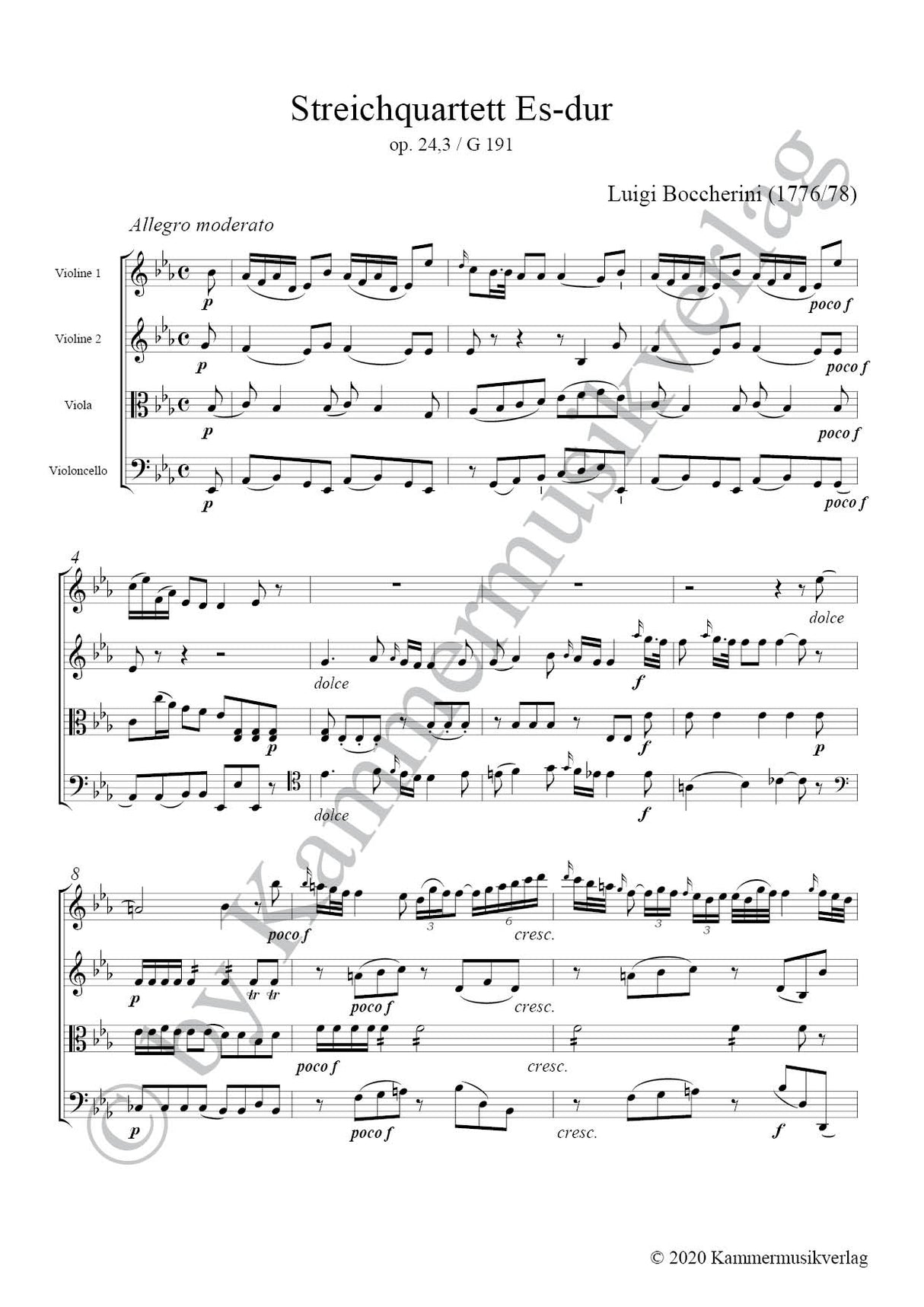 Boccherini: String Quartet in E-flat Major, G 191, Op. 24, No. 2