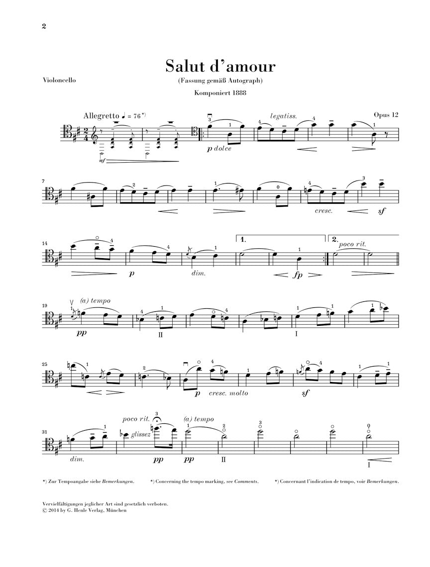 Elgar: Salut d'amour, Op. 12 (Version for Cello & Piano)