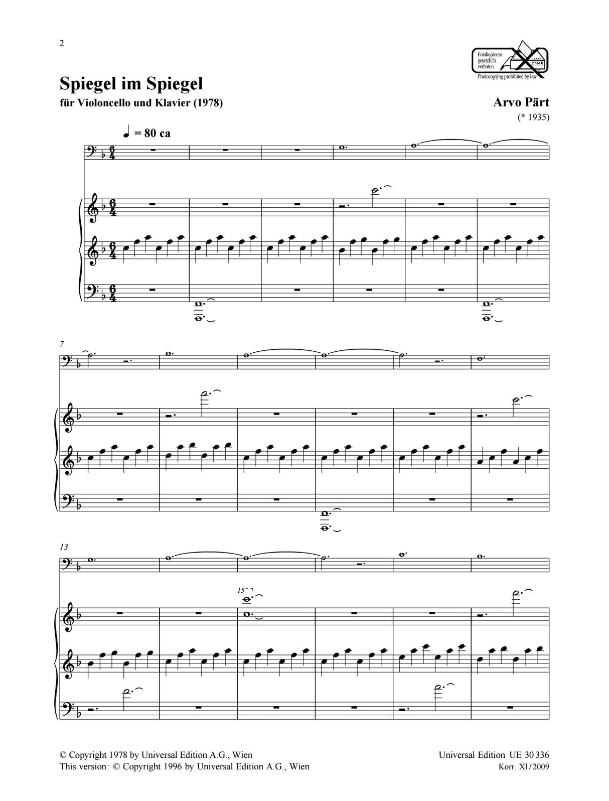 Pärt: Spiegel im Spiegel (for cello & piano)