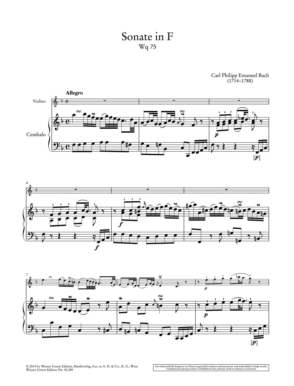 C.P.E. Bach: Works For Violin and Harpsichord - Volume 2 (Wq. 75-80)