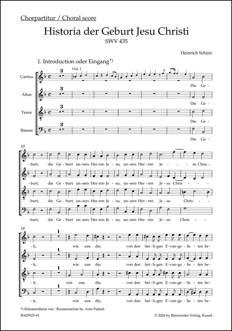 Schütz: Historia der Geburt Jesu Christi, SWV 435
