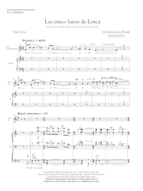 Frank: Las cinco lunas de Lorca (Version for Countertenor, SATB Choir, & Piano)