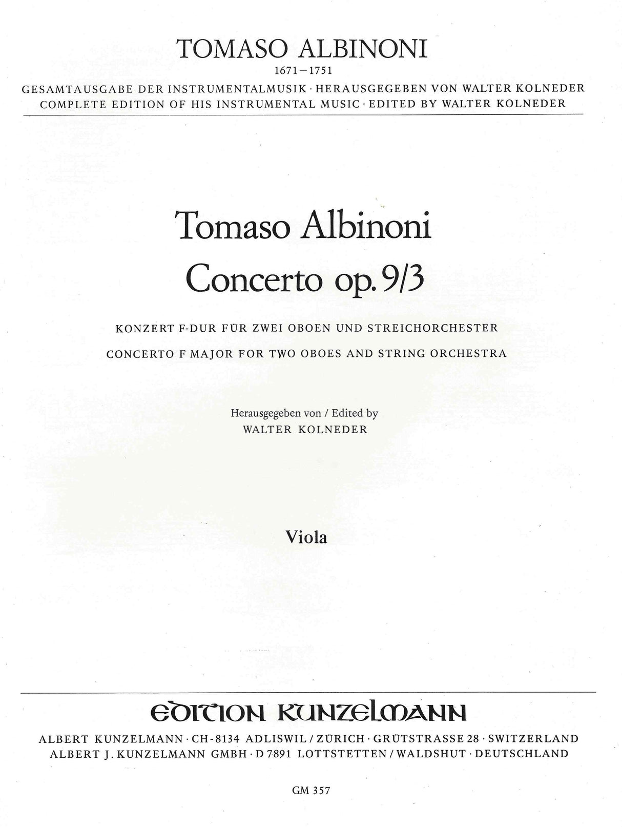 Albinoni: Concerto for 2 Oboes in F Major, Op. 9, No. 3